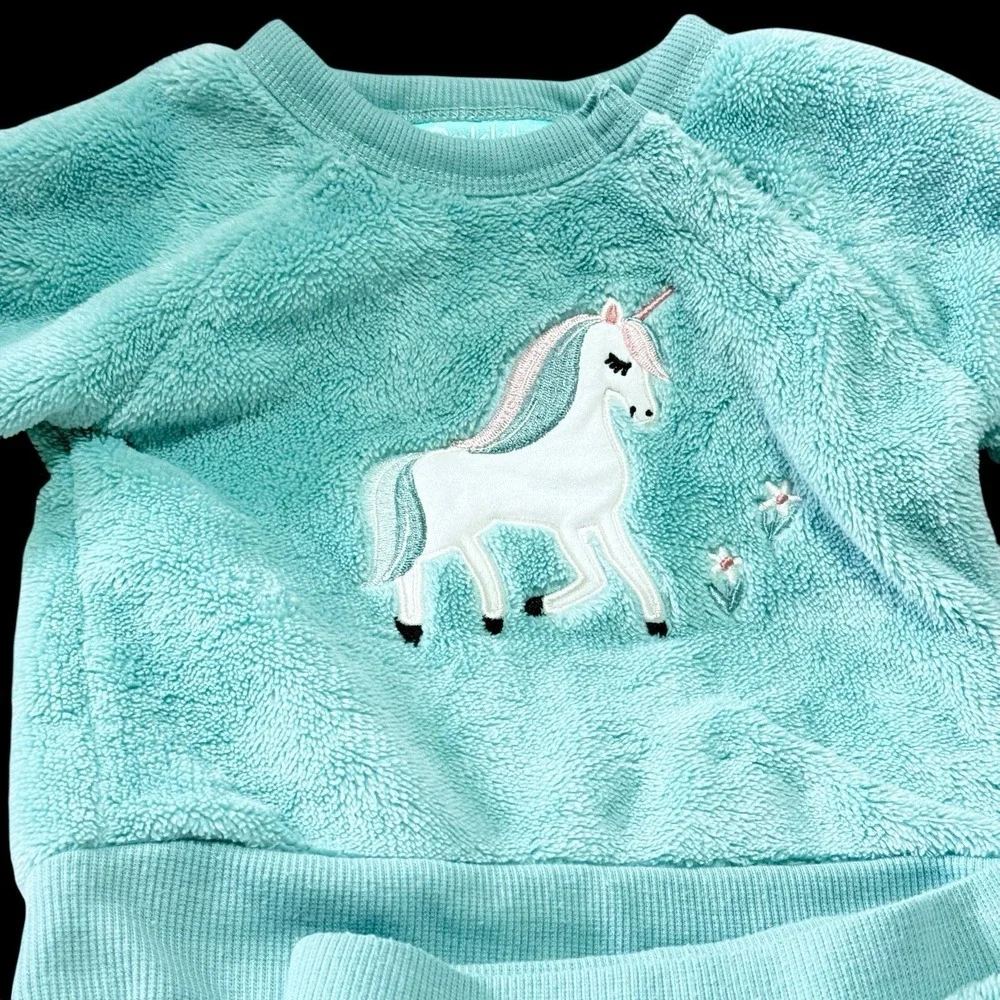Infant Girl 6 Mo Pekkle Fleece Jogger/sweatsuit Lot Unicorn‎ & Flowers Preowned